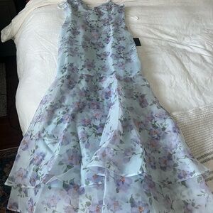 Light Blue Floral Organza Trumpet Maxi Dress